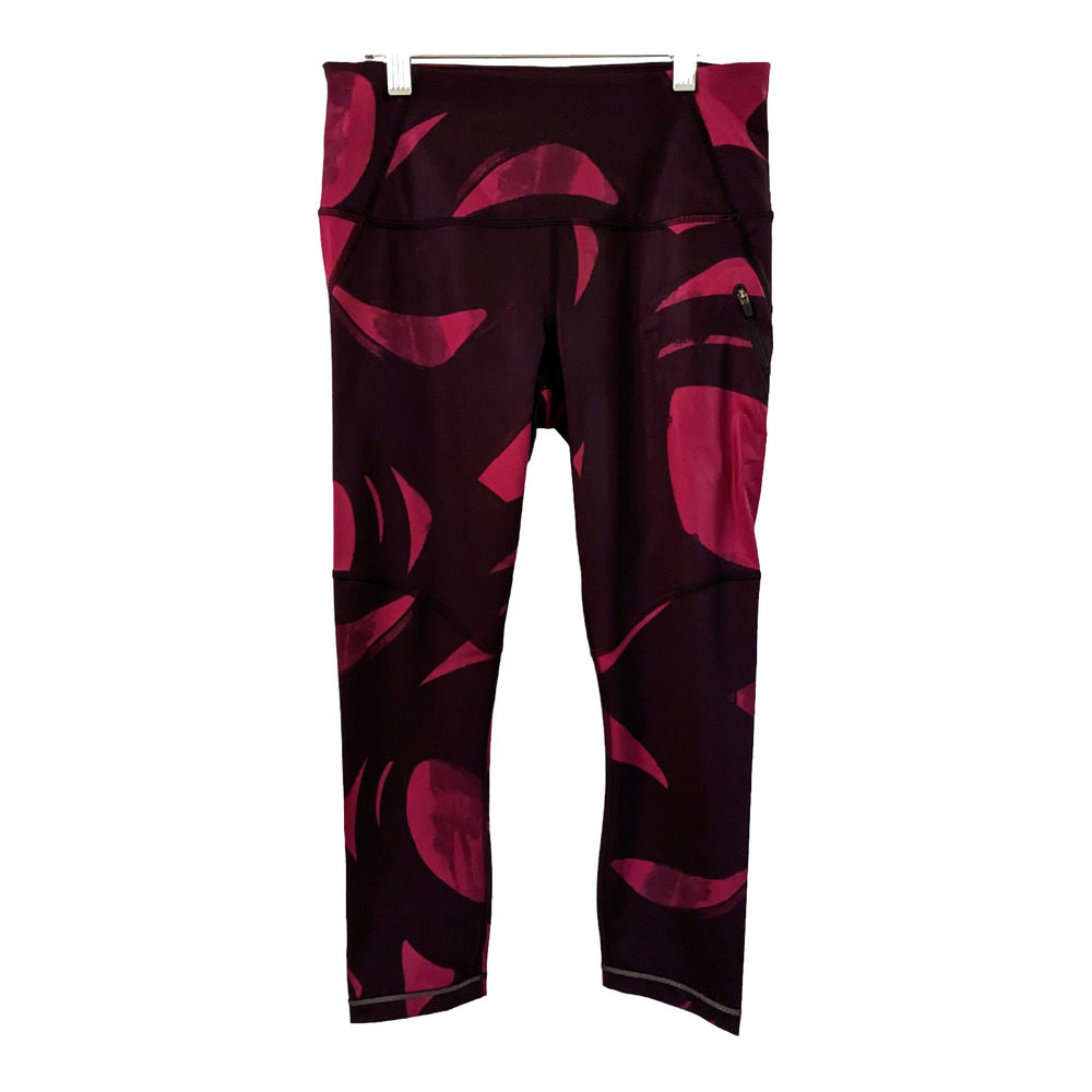 Lululemon Size 6 All Sport Crop Leggings Back Spin Stroke Dashing Purple Black